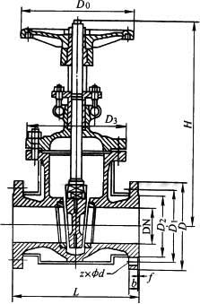 BZ41H、BZ41W、BZ41Y型保温夹套式楔式闸阀PN16～PN40外形尺寸图